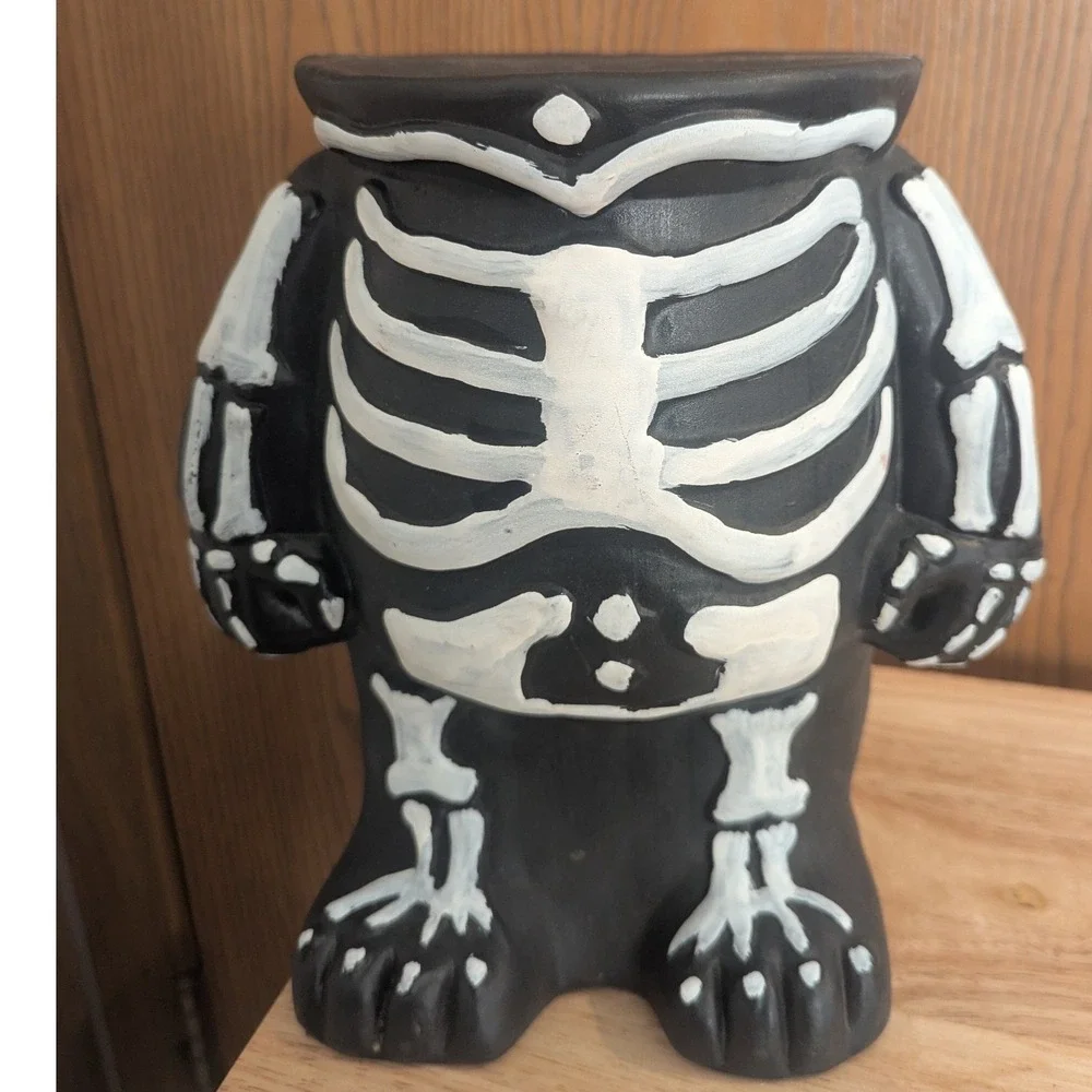 Skeleton Blow Mold Pedestal Pumpkin Candy Bowl Stand Halloween Decor Spooky Goth